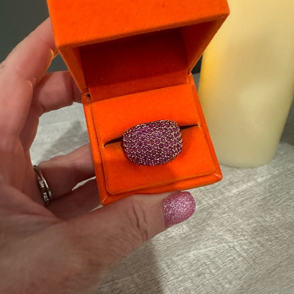 Kurt Geiger Elegant Pink Crystal Ring SZ 8